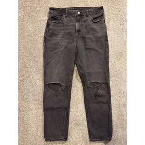 American Eagle Outfitters Mom Jeans Womens 8 Short Black Dark Wash Distressed